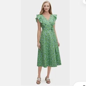 Kate Spade Green Floral Tea Garden Sleeveless Midi Dress NWT